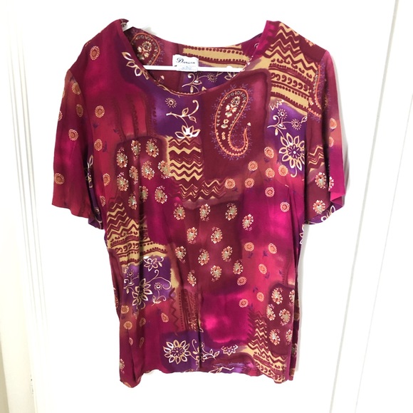 Vintage Vtg Darian Batik Tie Dye Fuchsia Pink Short Sleeve Blouse - Picture 1 of 8